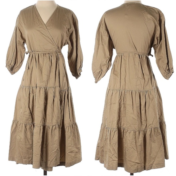 RARE DESIGNER 💎 Sweet Baby Jamie Taupe Wrap Midi Dress - Picture 3 of 3